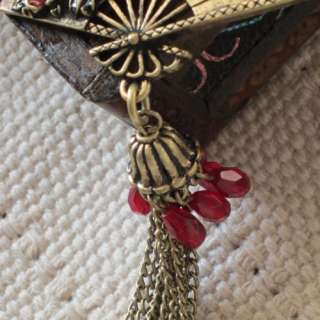   Necklace Xmas Gift FS Vintage Gold Tone Enamel Flower Fan Chain  