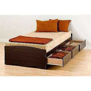 Prepac Twin Size Platform Bed with Integrated Bookcase Headboard in 