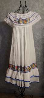 Gauze Crochet Mexican Ruffle Dress 60s Retro XXL  