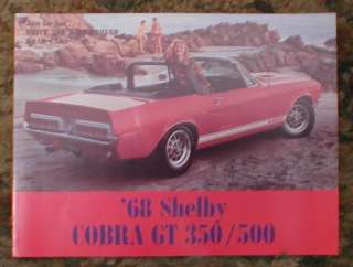 1968 Ford Mustang Shelby Cobra GT 350 / 500 brochure  