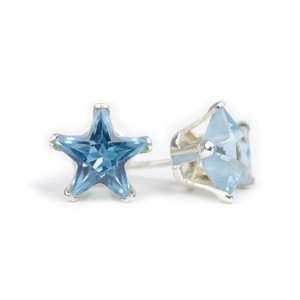  6 mm Star CZ Stud Earrings (AQUA) Jewelry