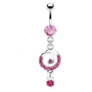 Surgical Steel Spiral Belly Button Jewelry Navel Ring Dangle with Pink 