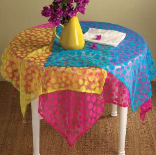   Flocked Jeweled Polka Dot Organza Tablecloth 54 Square New  13 Colors