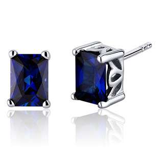 Radiant Cut 2.50 Carats Blue Sapphire Stud Earrings in Sterling Silver 