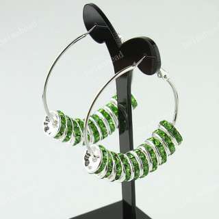   Corlorful Crystal Spacer Loose Beads Circle Hoop Hook Earrings 40mm