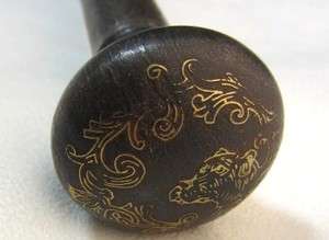 walking stick cane spain toledo knob handle dog 24 kt gold inlaid 