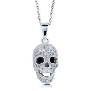   CZ Sterling Silver Cool 3D Skull Head Pendant Necklace   Nickel Free