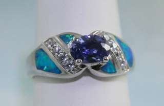 Blue Fire Opal Blue Sapph Oval 8X6 mm Ring Sterling w/ Rhodium  