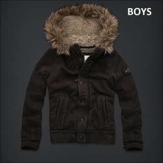 200 ABERCROMBIE KIDS BOYS GILL BROOK Jacket Button Down Fur Hoodie 