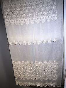 Pair (2 Panels) Sheer Ivory Curtains Embroidery & Cut Out Lace 84 L 
