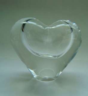 Modern Heart Shaped Lead Crystal Clear Glass Vase Handcrafted Brazil 