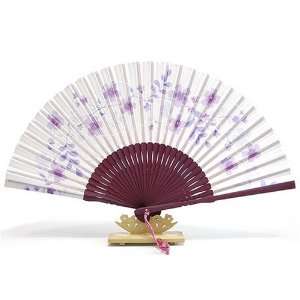 Silver J Folding hand fan made with burgundy bamboo and silk, diamonte 