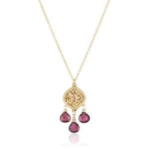   Granulated Sparkling Gold Mosaic Garnet Pendant Necklace Jewelry
