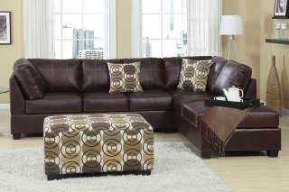 Leather Sectional w/ Reversible Chaise Ottoman 3 Pc Set Sectional 