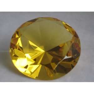  Yellow Glass Diamond Shaped Paperweight 3.15 INCHES (80 MM 