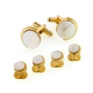  Gold plated and Mother of Pearl cufflinks and shirt stud 