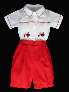 Boys Summer Smocked Red Tractor Shorts 4T 4 16537  
