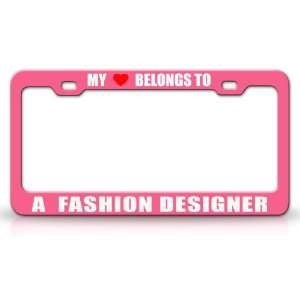   Metal Auto License Plate Frame Tag Holder, Pink/White Automotive