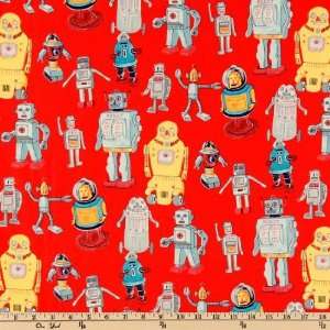  45 Wide Monkey Bizness Ready Set Robot Red Fabric By 