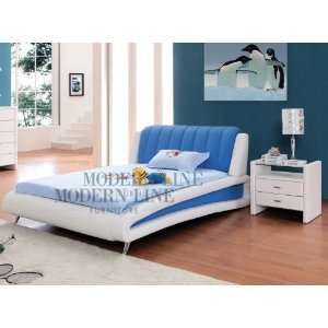  Sleek Modern Full Size Kids Bedroom Set in White and Blue 