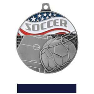  Hasty Awards Americana Custom Soccer Medals SILVER MEDAL/NAVY 