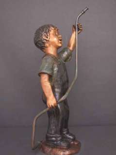 Bronze Fountain Boy w/ Water Hose Garden Art Sculpture  