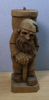 Vintage Wood Carved German Gnome Candle Holder #N  