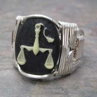 Libra Zodiac Astrology Sign Sterling Silver Wire Wrapped Ring ANY Size 