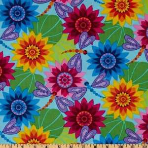  44 Wide Fabri Quilt Calypso Large Floral Turquoise/Multi Fabric 