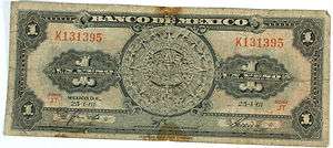   DE MEXICO   UNO   UN PESO   PAPER CURRENCY American Bank Note Company