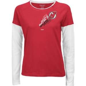  New Jersey Devils  Red  Womens Team Eclipse Layered Tissue Tee 