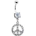 Body Candy Crystalline Gem Patriotic Peace Sign Belly Ring