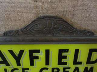 Vintage Mayfield Ice Cream Reverse Painted Glass Sign > Antique Old 