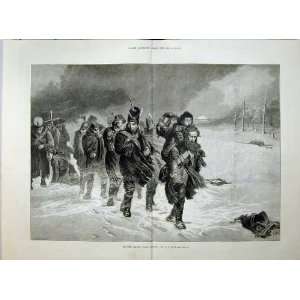  1880 Winter Scene Army Music Band Marching Snow Moscow 
