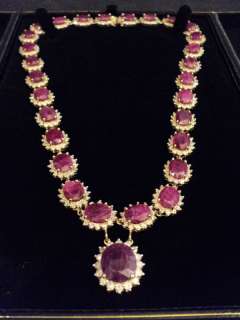 GORGEOUS 14K GOLD 6 CT. DIAMOND & 102 CT. RUBY NECKLACE  