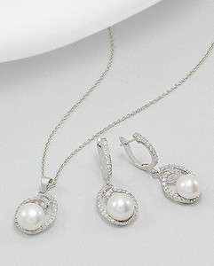   White Pearl Earrings and Pendant Set Sterling Silver 925  