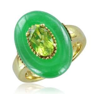  Green Jade and Peridot Ring in Gold Plating Sterling 
