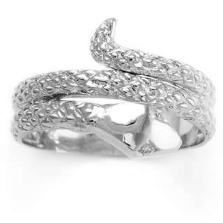 Mens Solid 14k White Gold Snake Diamond Serpent Ring  