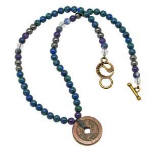 Azurite and Amethyst Empowerment Necklace with Chinese 
