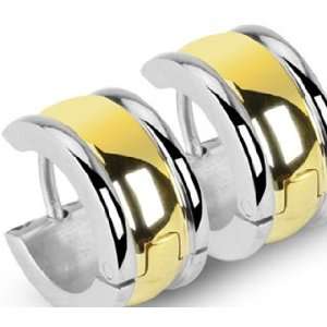  Gold Plated Center and Polished Edges Huggie Earrings Set 