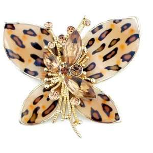   Crystal Butterfly Leopard Enamel Topaz Insect Pin Brooch: Jewelry