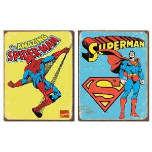  Superhero Tin Metal Sign Bundle   2 retro signs Superman Retro 