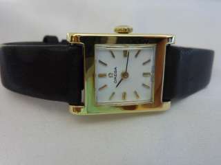 OMEGA TANK 18K HEAVY SOLID GOLD WITH FANCY LINEN DIAL LADIES JEWEL 