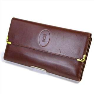 AUTHENTIC CARTIER BURGUNDY LEATHER LONG WALLET 901297  