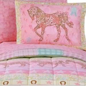 TWIN Girls Pink PONY HORSE COWGIRL Reversible Comforter Sheets 
