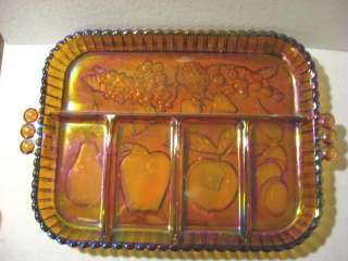 vintage CARNIVAL radiant amber relish dish FRUIT MOTIF  