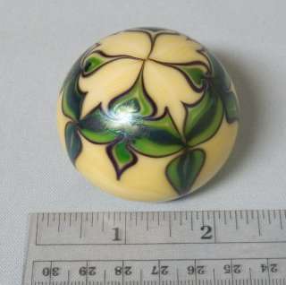   Flume signed art nouveau iridescent glass paperweight w/ label  