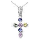   Blue, Green Yellow and Pink Sapphire and Diamond Cross Pendant