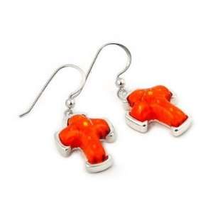    Orange Millefiori Fish Hook Cross Earrings 