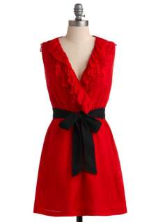 Savor the Date Dress   Red, Black, Solid, Lace, Ruffles, A line 
